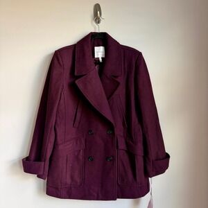 Avec Les Filles Coat Womens XL Burgundy Double Breasted‎ Peacoat Style 81622 NWT